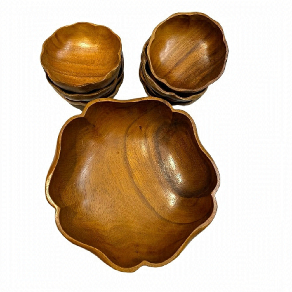 VINTAGE Hand Crafted Talarico Woodenware Salad Bowl and 8 Serving Bowls 🧡